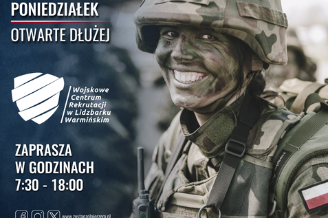 Wojskowe Centrum Rekrutacji czynne w poniedziałki do 18:00